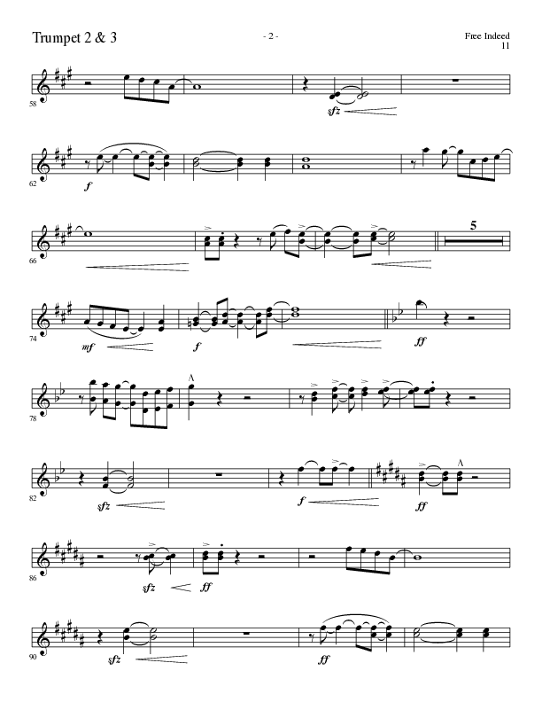 Free Indeed (Choral Anthem SATB) Trumpet 2/3 (Lillenas Choral / Arr. Cliff Duren / Orch. Cliff Duren)