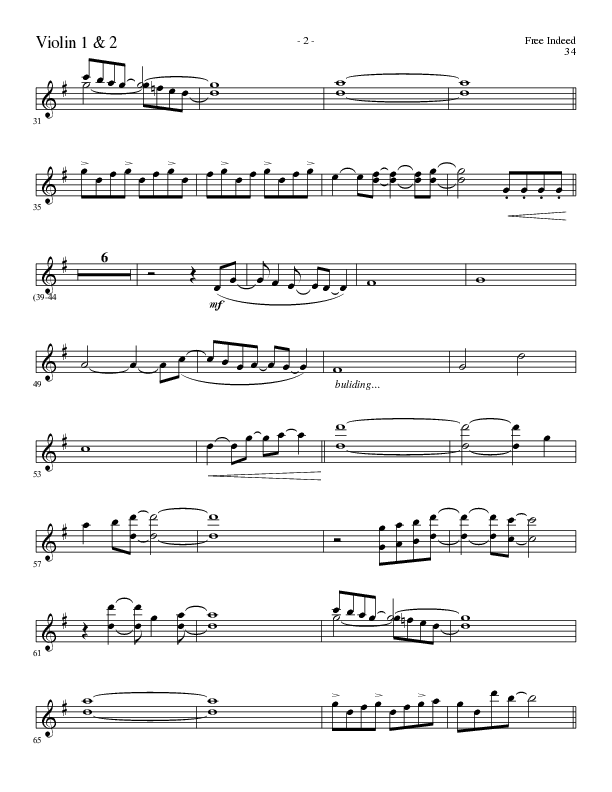 Free Indeed (Choral Anthem SATB) Violin 1/2 (Lillenas Choral / Arr. Cliff Duren / Orch. Cliff Duren)