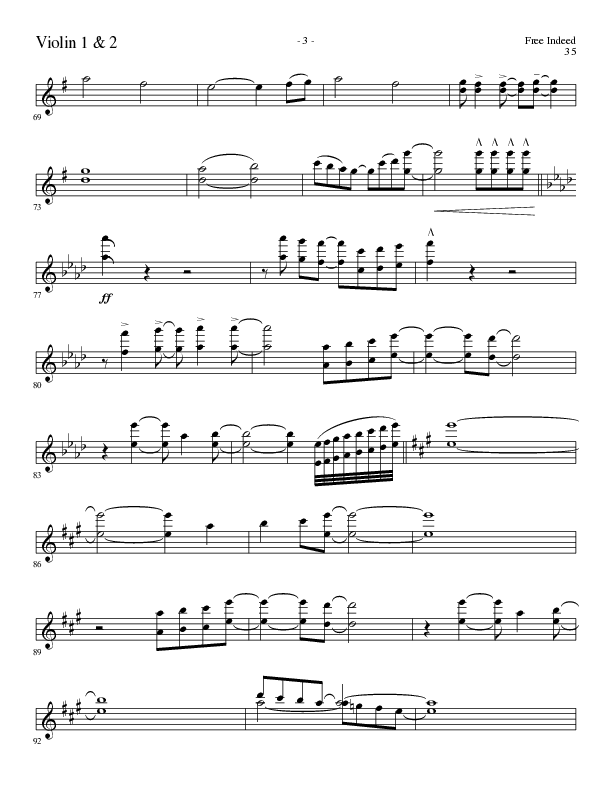 Free Indeed (Choral Anthem SATB) Violin 1/2 (Lillenas Choral / Arr. Cliff Duren / Orch. Cliff Duren)