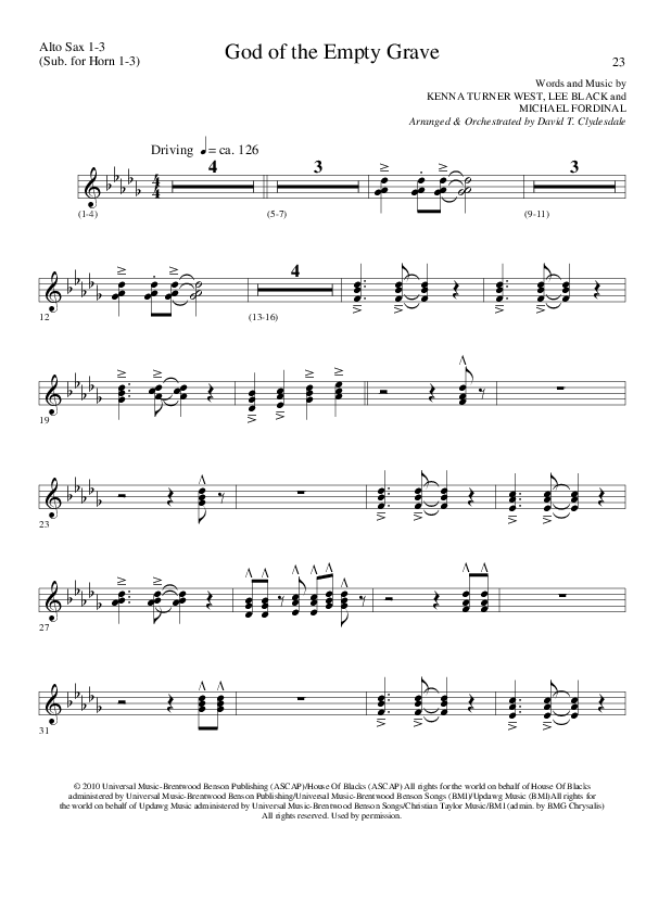 God of the Empty Grave (Choral Anthem SATB) Alto Sax (Lillenas Choral / Arr. David Clydesdale)