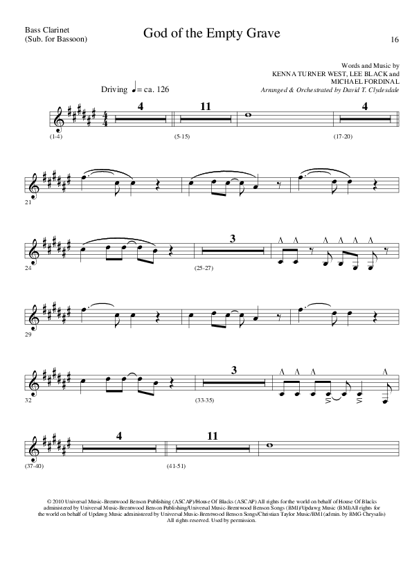 God of the Empty Grave (Choral Anthem SATB) Bass Clarinet (Lillenas Choral / Arr. David Clydesdale)