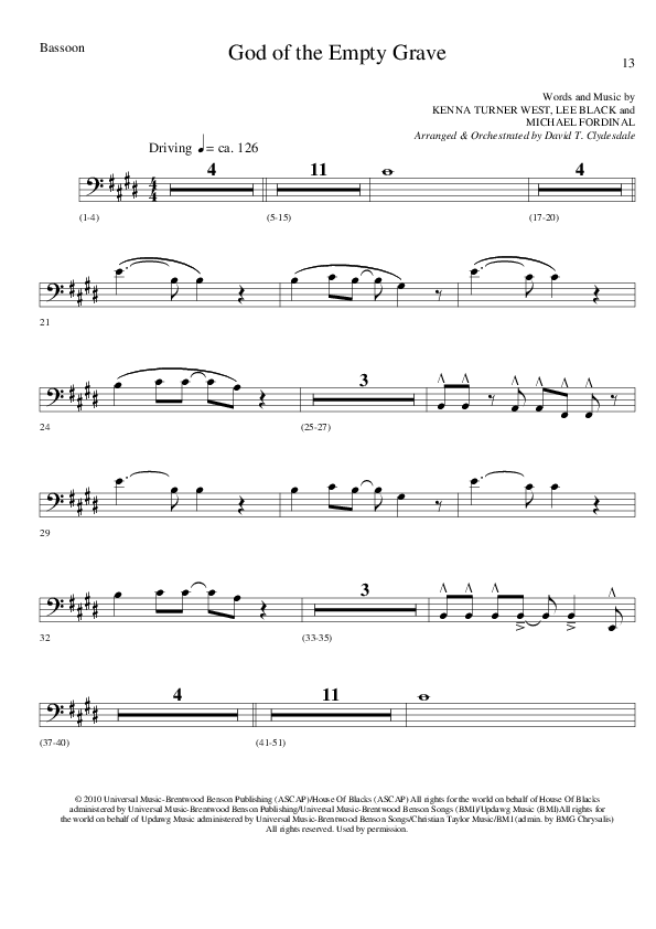 God of the Empty Grave (Choral Anthem SATB) Bassoon (Lillenas Choral / Arr. David Clydesdale)