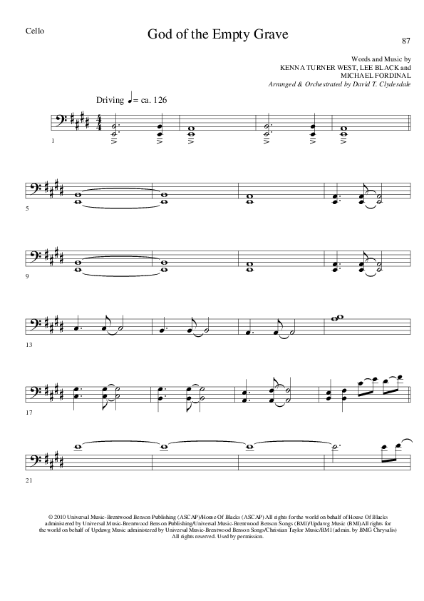 God of the Empty Grave (Choral Anthem SATB) Cello (Lillenas Choral / Arr. David Clydesdale)