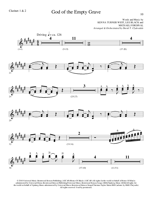 God of the Empty Grave (Choral Anthem SATB) Clarinet 1/2 (Lillenas Choral / Arr. David Clydesdale)