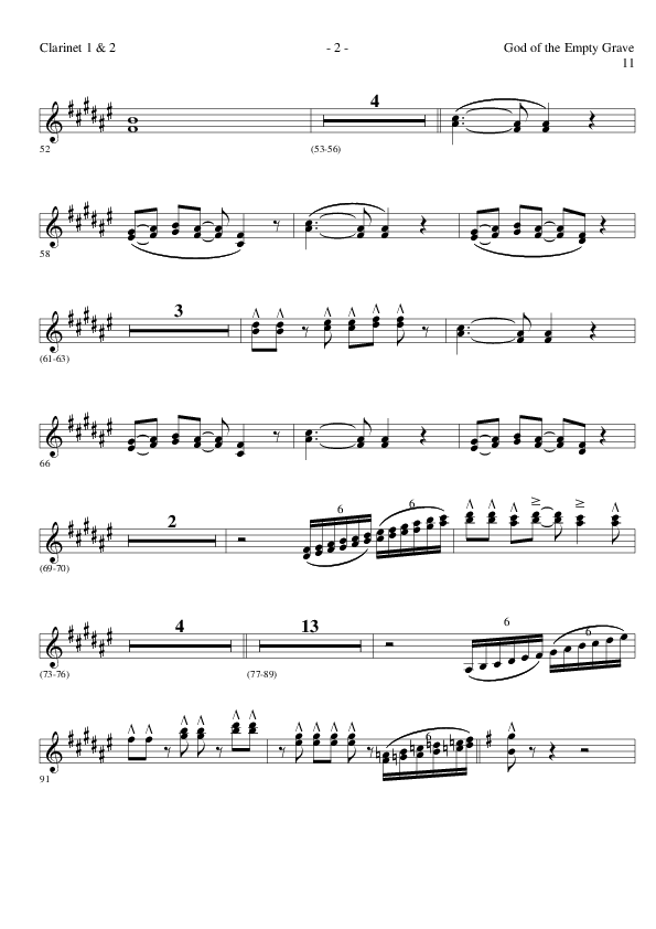 God of the Empty Grave (Choral Anthem SATB) Clarinet 1/2 (Lillenas Choral / Arr. David Clydesdale)