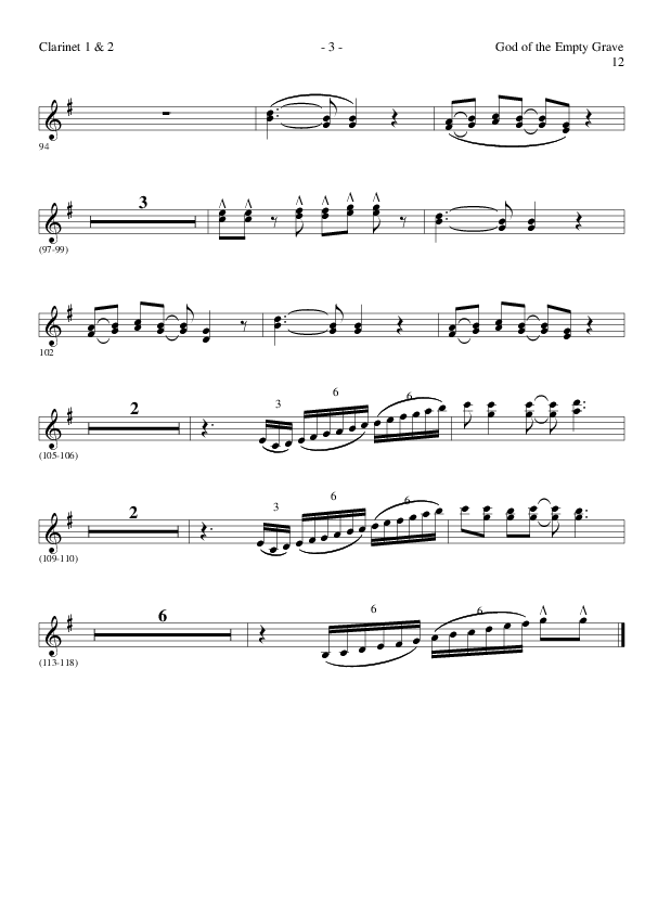 God of the Empty Grave (Choral Anthem SATB) Clarinet 1/2 (Lillenas Choral / Arr. David Clydesdale)