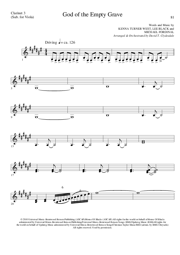 God of the Empty Grave (Choral Anthem SATB) Clarinet 3 (Lillenas Choral / Arr. David Clydesdale)