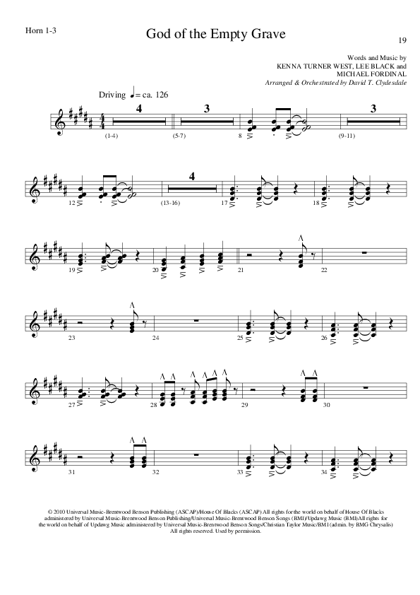 God of the Empty Grave (Choral Anthem SATB) French Horn (Lillenas Choral / Arr. David Clydesdale)