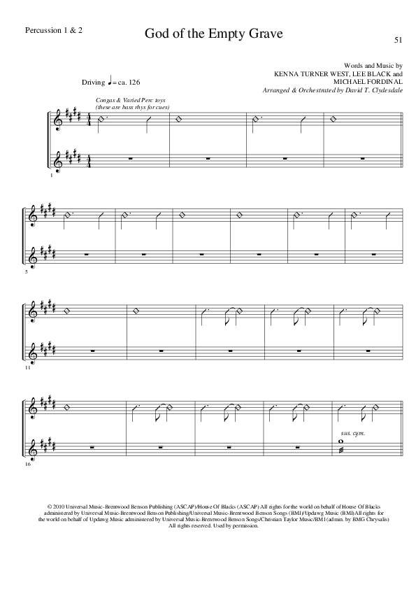 God of the Empty Grave (Choral Anthem SATB) Percussion 1/2 (Lillenas Choral / Arr. David Clydesdale)
