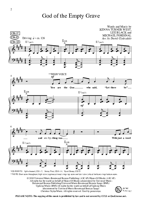 God of the Empty Grave (Choral Anthem SATB) Anthem (SATB/Piano) (Lillenas Choral / Arr. David Clydesdale)