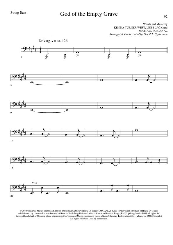 God of the Empty Grave (Choral Anthem SATB) String Bass (Lillenas Choral / Arr. David Clydesdale)