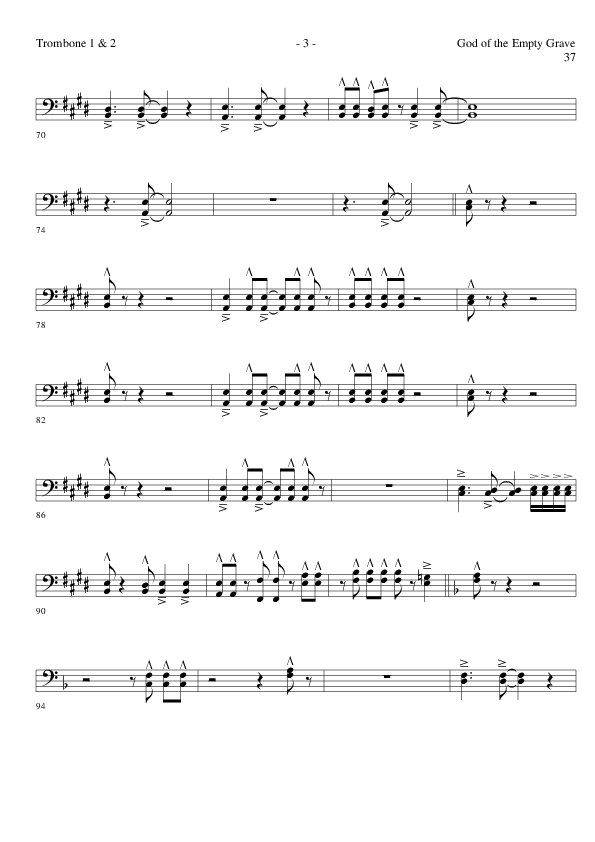 God of the Empty Grave (Choral Anthem SATB) Trombone 1/2 (Lillenas Choral / Arr. David Clydesdale)