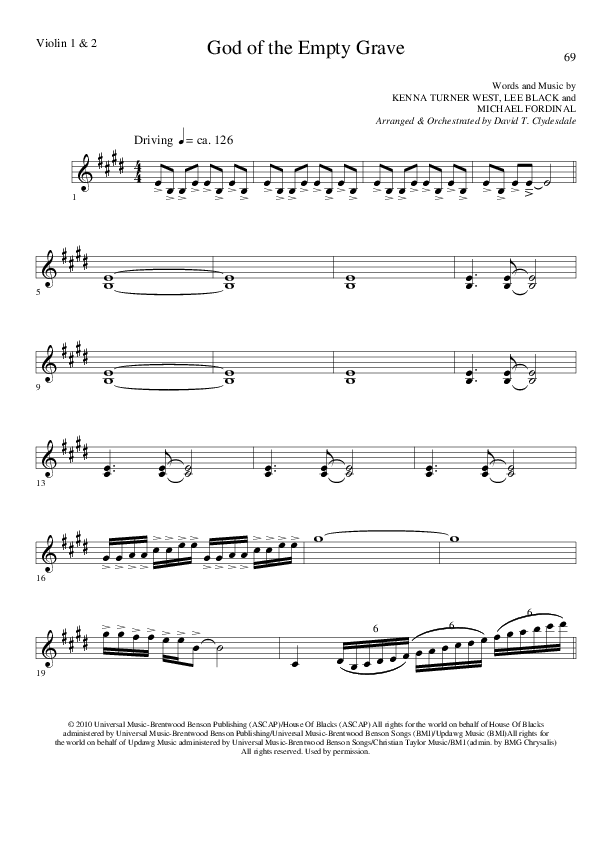 God of the Empty Grave (Choral Anthem SATB) Violin 1/2 (Lillenas Choral / Arr. David Clydesdale)