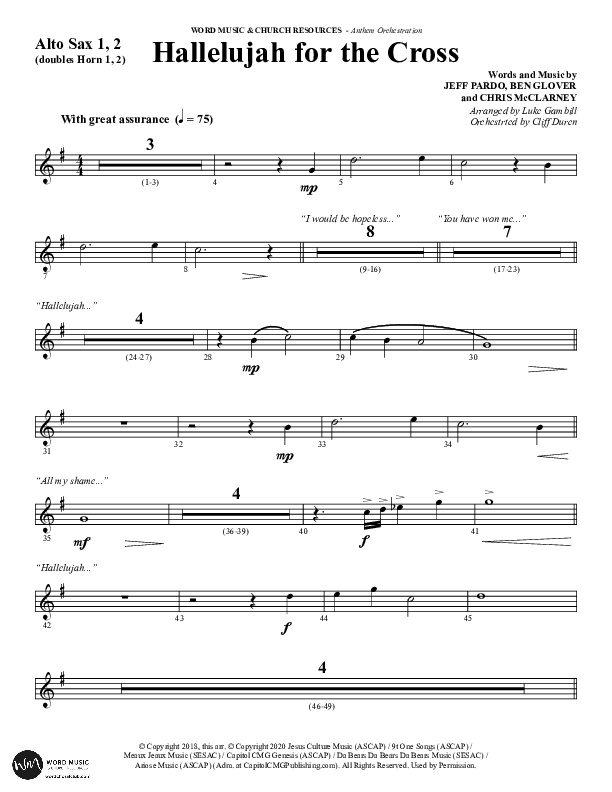 Hallelujah For The Cross (Choral Anthem SATB) Alto Sax 1/2 (Lillenas Choral / Arr. Richard Kingsmore)