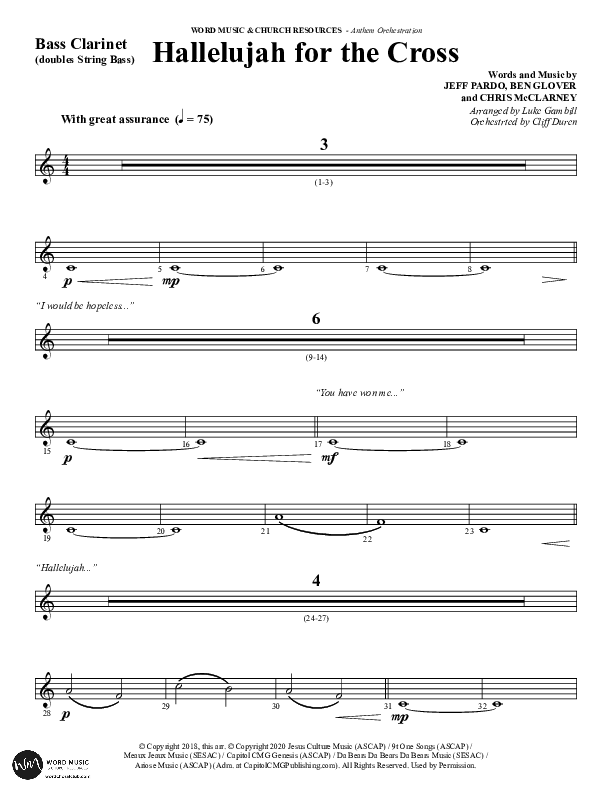 Hallelujah For The Cross (Choral Anthem SATB) Bass Clarinet (Lillenas Choral / Arr. Richard Kingsmore)