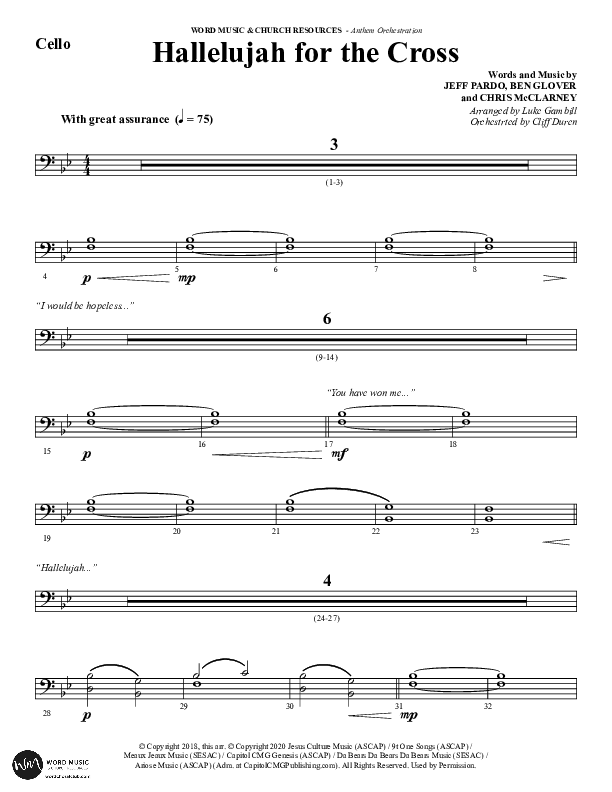 Hallelujah For The Cross (Choral Anthem SATB) Cello (Lillenas Choral / Arr. Richard Kingsmore)