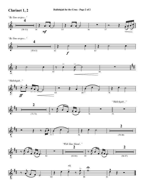 Hallelujah For The Cross (Choral Anthem SATB) Clarinet 1/2 (Lillenas Choral / Arr. Richard Kingsmore)