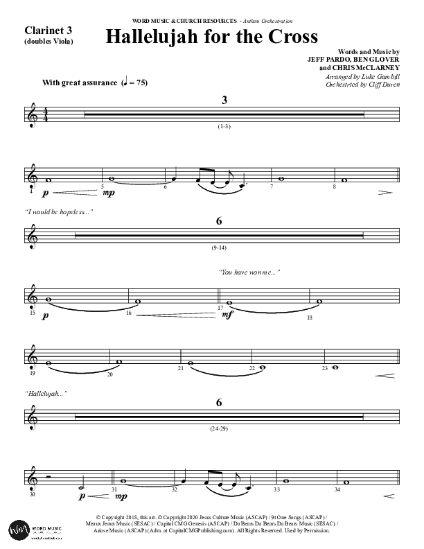 Hallelujah For The Cross (Choral Anthem SATB) Clarinet 3 (Lillenas Choral / Arr. Richard Kingsmore)