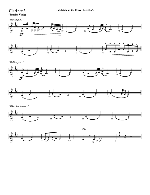 Hallelujah For The Cross (Choral Anthem SATB) Clarinet 3 (Lillenas Choral / Arr. Richard Kingsmore)