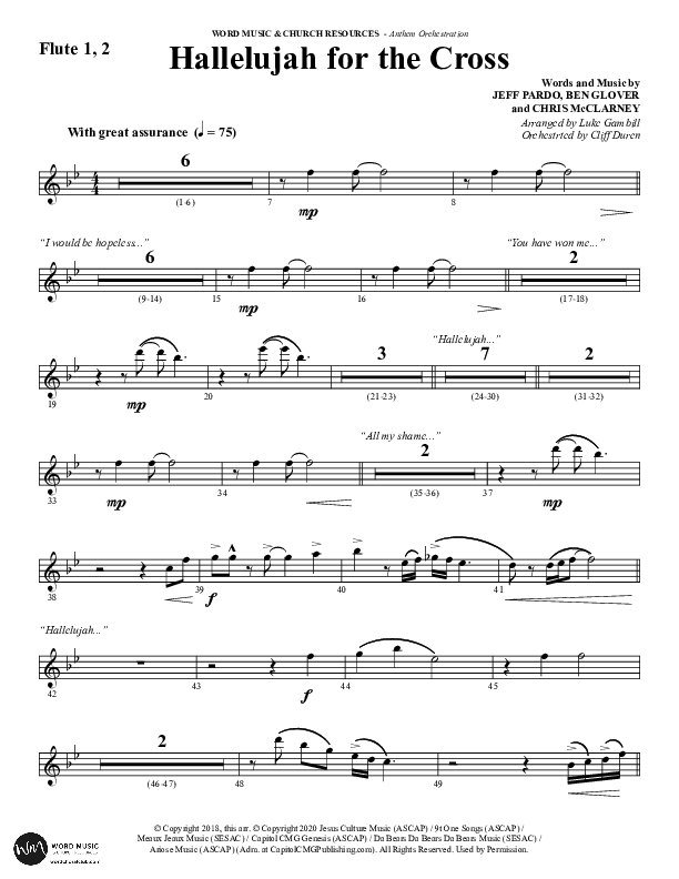Hallelujah For The Cross (Choral Anthem SATB) Flute 1/2 (Lillenas Choral / Arr. Richard Kingsmore)