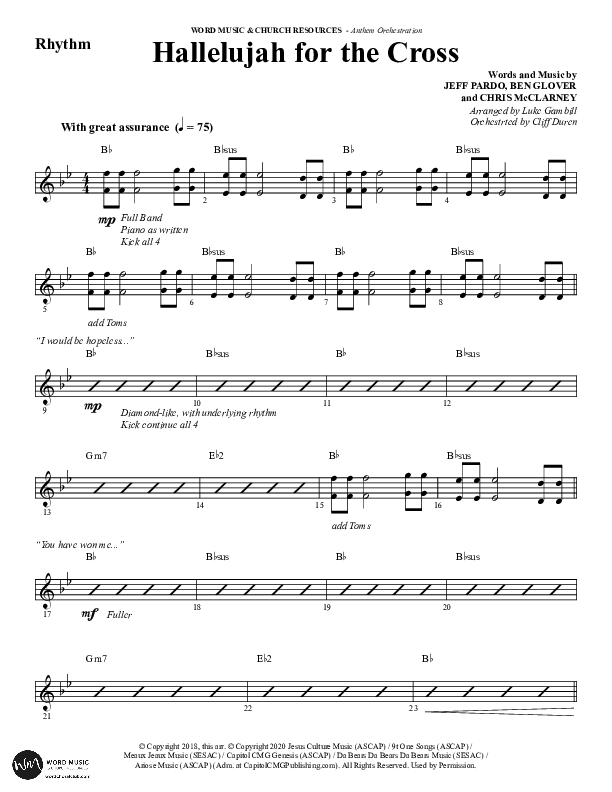 Hallelujah For The Cross (Choral Anthem SATB) Rhythm Chart (Lillenas Choral / Arr. Richard Kingsmore)