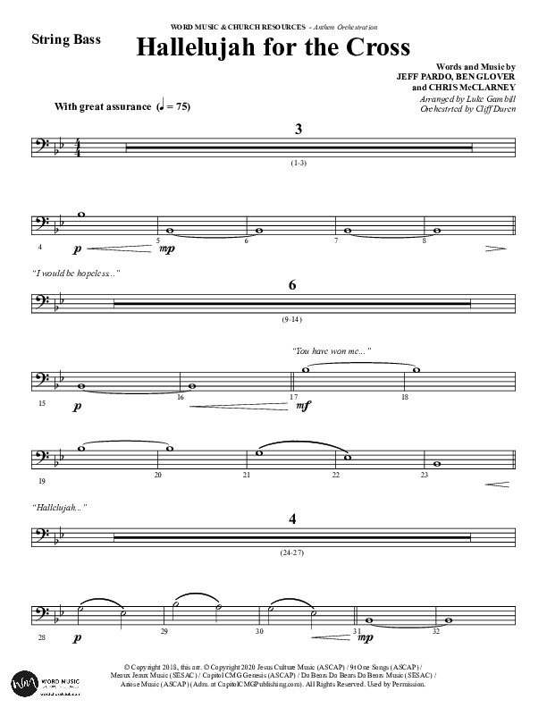 Hallelujah For The Cross (Choral Anthem SATB) String Bass (Lillenas Choral / Arr. Richard Kingsmore)