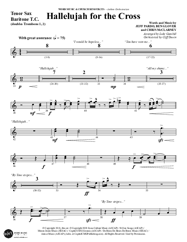 Hallelujah For The Cross (Choral Anthem SATB) Tenor Sax/Baritone T.C. (Lillenas Choral / Arr. Richard Kingsmore)