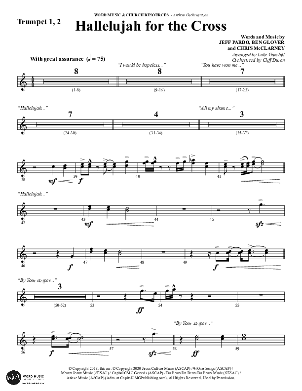 Hallelujah For The Cross (Choral Anthem SATB) Trumpet 1,2 (Lillenas Choral / Arr. Richard Kingsmore)