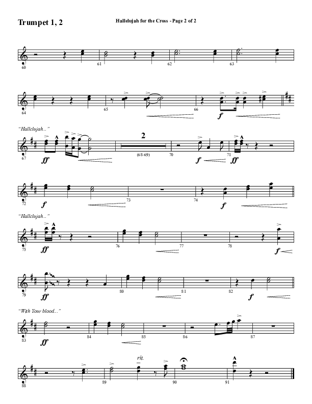 Hallelujah For The Cross (Choral Anthem SATB) Trumpet 1,2 (Lillenas Choral / Arr. Richard Kingsmore)