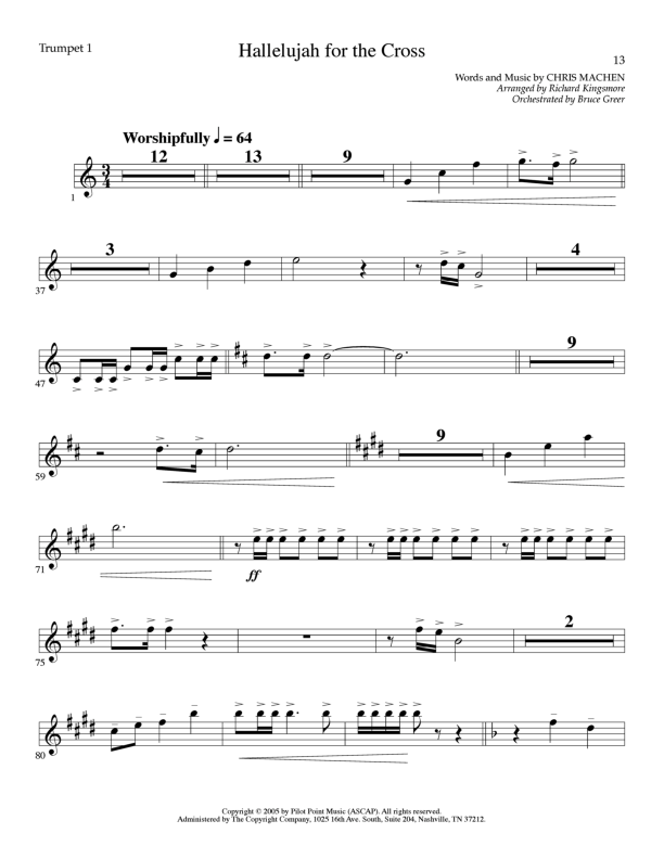 Hallelujah For The Cross (Choral Anthem SATB) Trumpet 1 (Lillenas Choral / Arr. Richard Kingsmore)