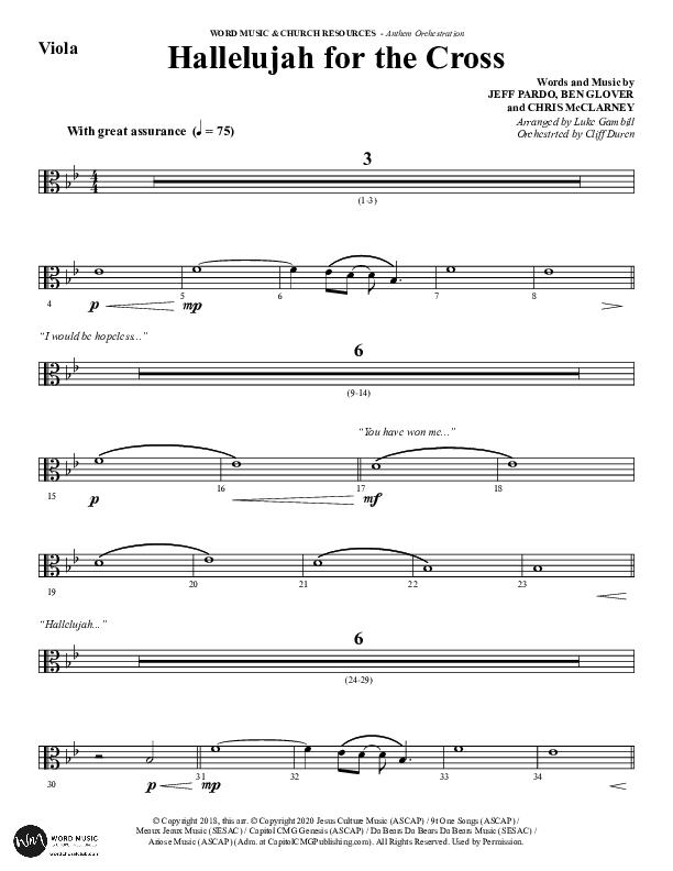 Hallelujah For The Cross (Choral Anthem SATB) Viola (Lillenas Choral / Arr. Richard Kingsmore)