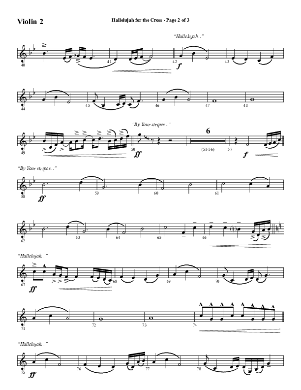 Hallelujah For The Cross (Choral Anthem SATB) Violin 2 (Lillenas Choral / Arr. Richard Kingsmore)
