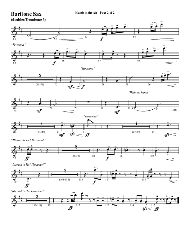 Hands In The Air (Choral Anthem SATB) Bari Sax (Word Music Choral / Arr. Cliff Duren)