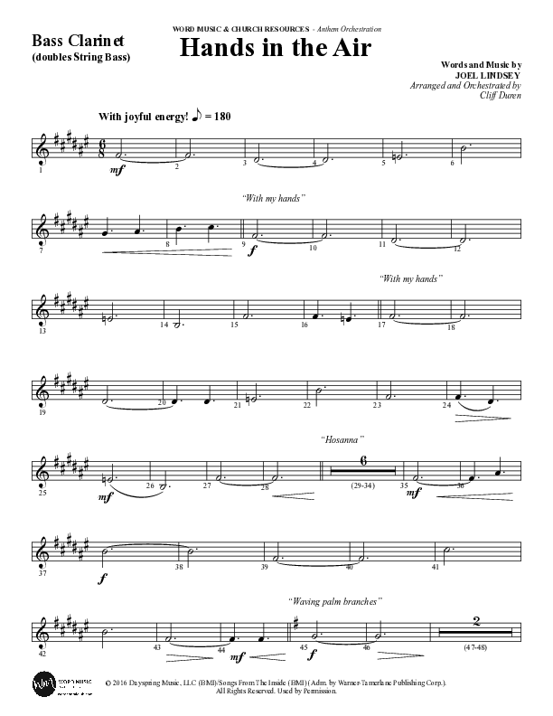 Hands In The Air (Choral Anthem SATB) Bass Clarinet (Word Music Choral / Arr. Cliff Duren)
