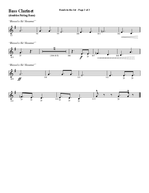 Hands In The Air (Choral Anthem SATB) Bass Clarinet (Word Music Choral / Arr. Cliff Duren)
