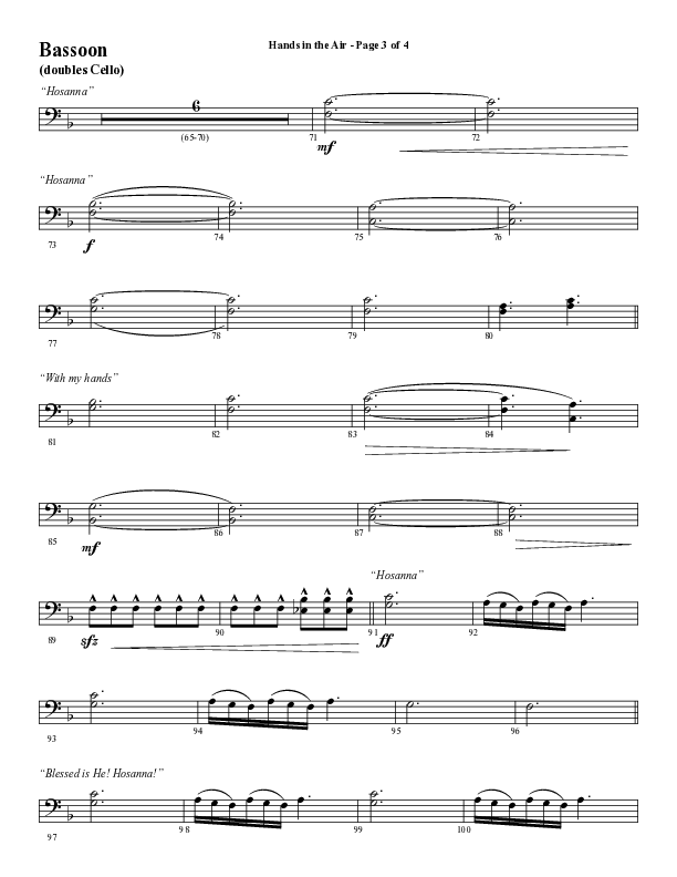 Hands In The Air (Choral Anthem SATB) Bassoon (Word Music Choral / Arr. Cliff Duren)