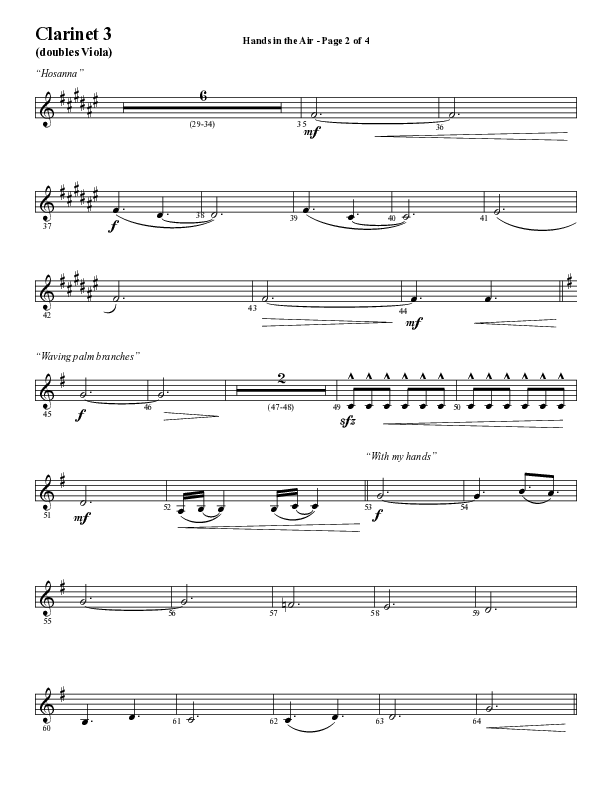 Hands In The Air (Choral Anthem SATB) Clarinet 3 (Word Music Choral / Arr. Cliff Duren)