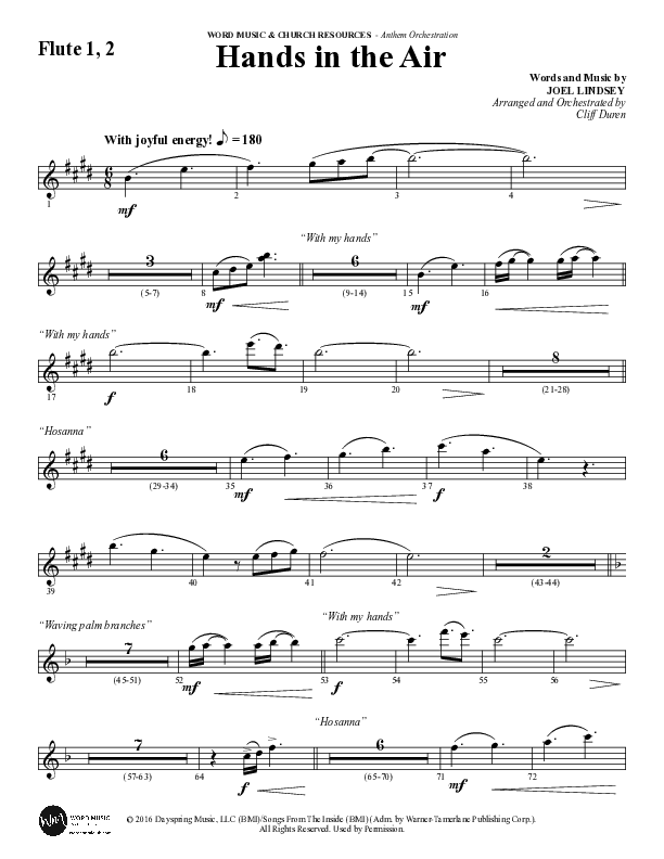 Hands In The Air (Choral Anthem SATB) Flute 1/2 (Word Music Choral / Arr. Cliff Duren)