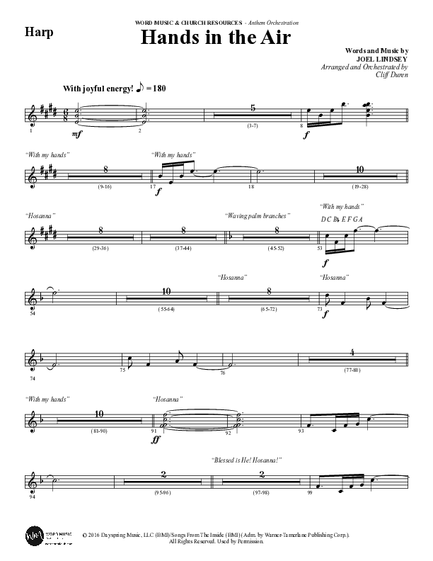 Hands In The Air (Choral Anthem SATB) Harp (Word Music Choral / Arr. Cliff Duren)
