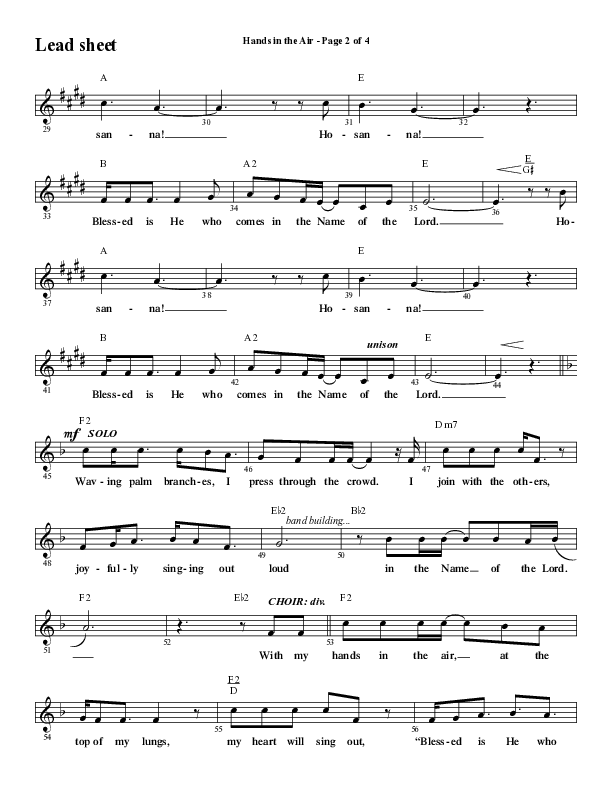 Hands In The Air (Choral Anthem SATB) Lead Sheet (Melody) (Word Music Choral / Arr. Cliff Duren)