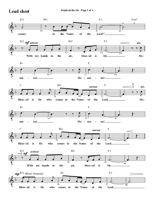 Hands In The Air (Choral Anthem SATB) Lead Sheet (Melody) (Word Music Choral / Arr. Cliff Duren)