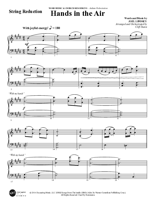 Hands In The Air (Choral Anthem SATB) String Reduction (Word Music Choral / Arr. Cliff Duren)