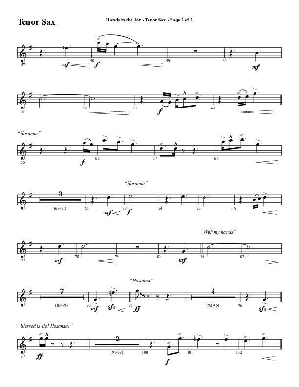 Hands In The Air (Choral Anthem SATB) Tenor Sax 1 (Word Music Choral / Arr. Cliff Duren)
