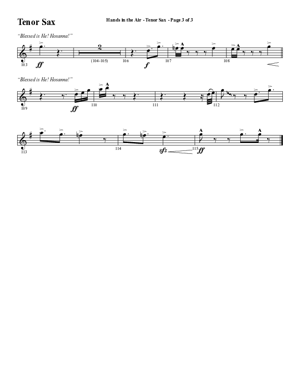 Hands In The Air (Choral Anthem SATB) Tenor Sax 1 (Word Music Choral / Arr. Cliff Duren)