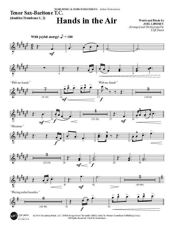Hands In The Air (Choral Anthem SATB) Tenor Sax/Baritone T.C. (Word Music Choral / Arr. Cliff Duren)