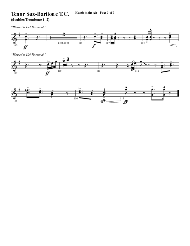 Hands In The Air (Choral Anthem SATB) Tenor Sax/Baritone T.C. (Word Music Choral / Arr. Cliff Duren)