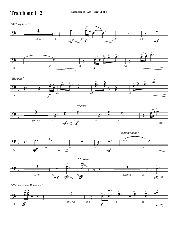 Hands In The Air (Choral Anthem SATB) Trombone 1/2 (Word Music Choral / Arr. Cliff Duren)