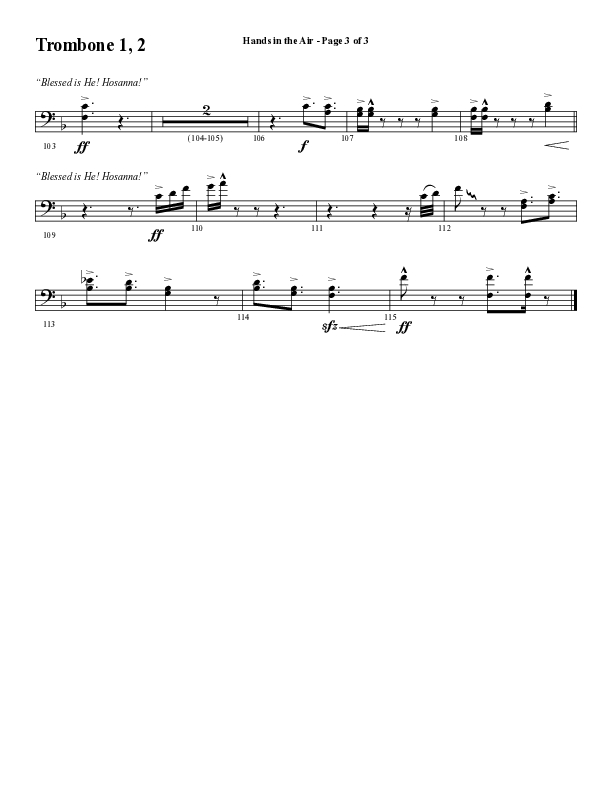 Hands In The Air (Choral Anthem SATB) Trombone 1/2 (Word Music Choral / Arr. Cliff Duren)
