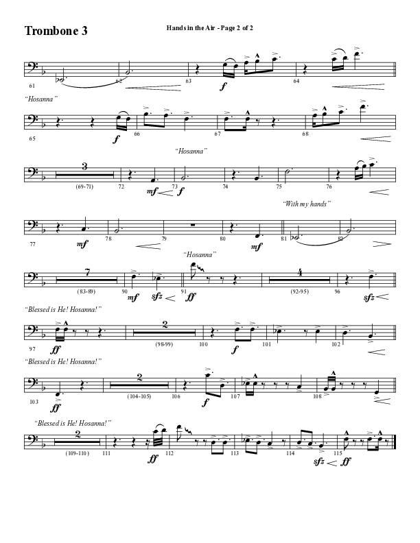 Hands In The Air (Choral Anthem SATB) Trombone 3 (Word Music Choral / Arr. Cliff Duren)