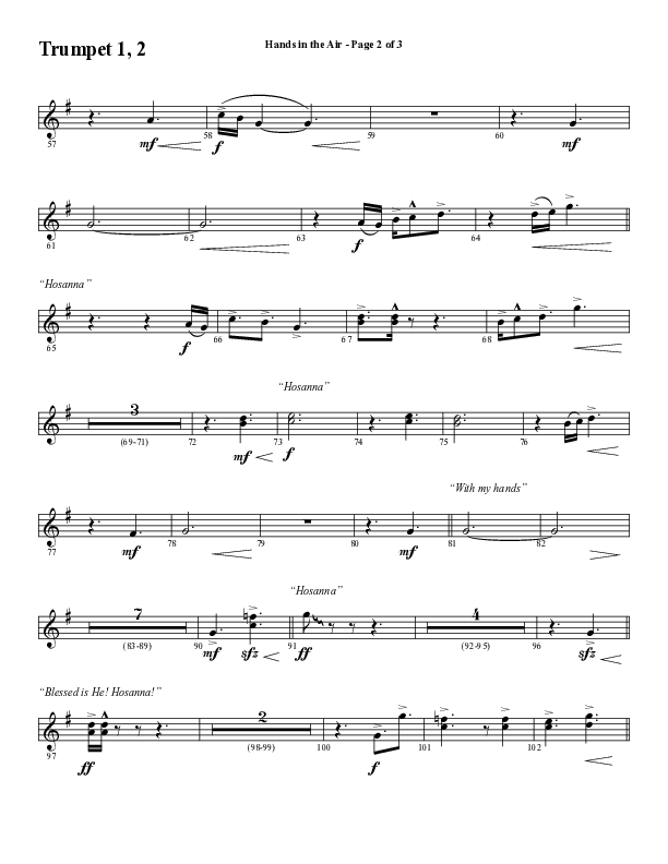 Hands In The Air (Choral Anthem SATB) Trumpet 1,2 (Word Music Choral / Arr. Cliff Duren)